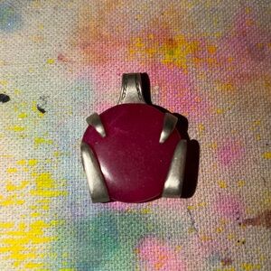 Bold Magenta Stone Pendant Necklace in Silver-Tone Setting